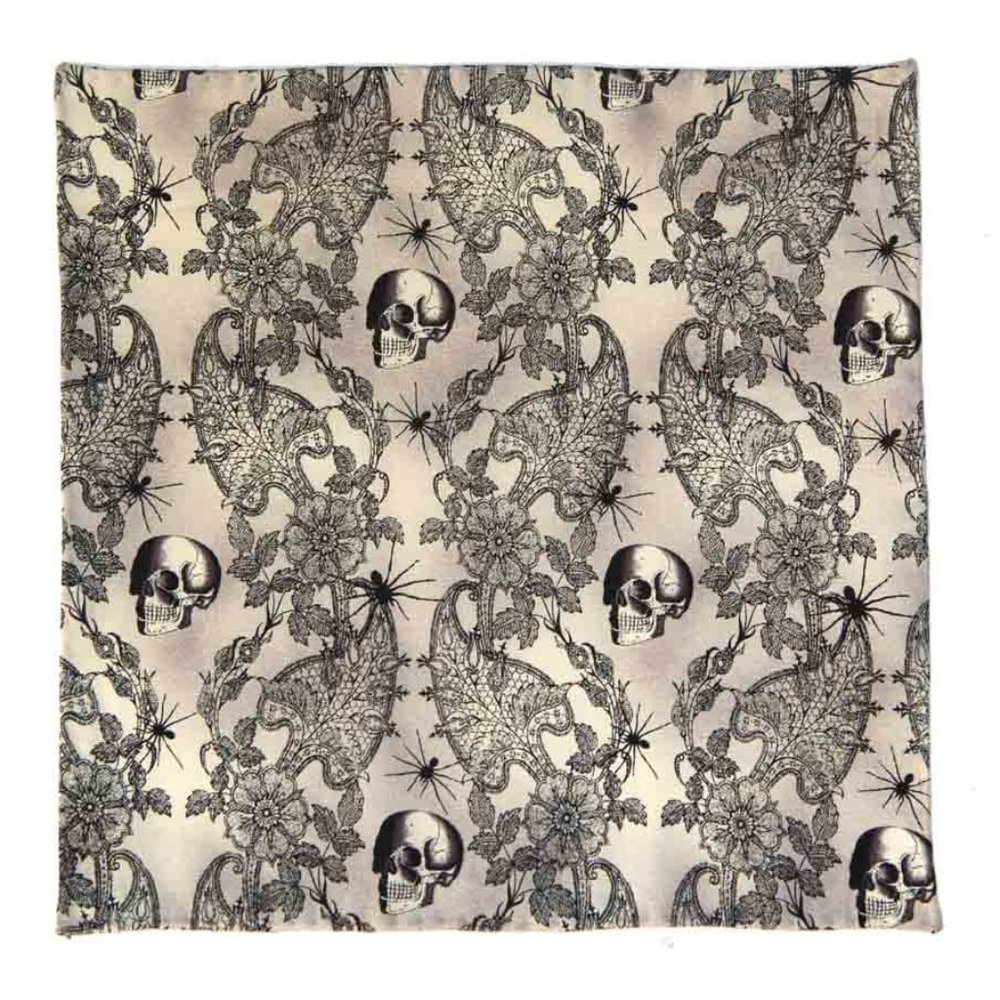Gascoigne Hand Stitched / Rolled Skull Pocket Square Cotton Tan Black Gray Men's